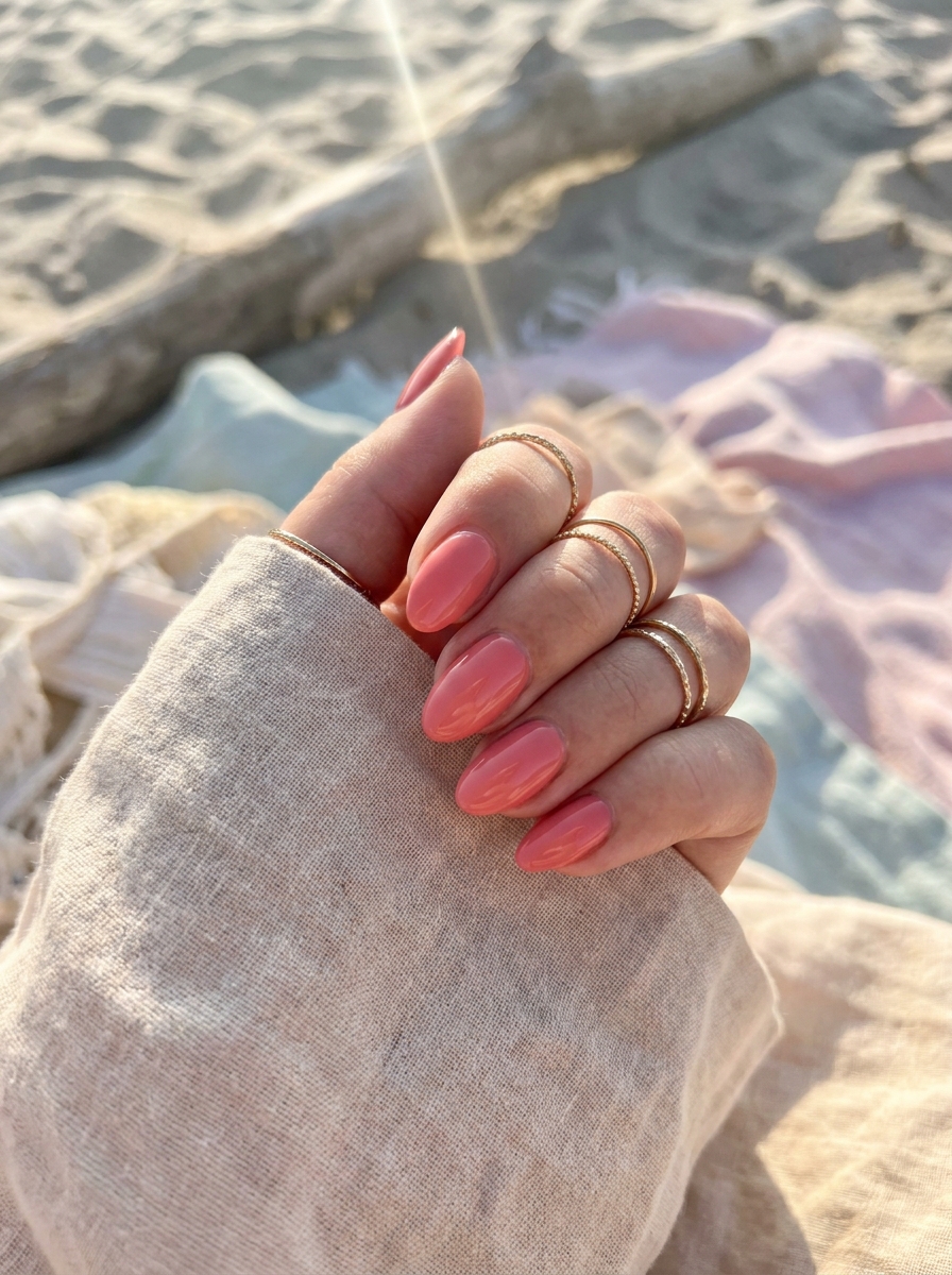 Pink Beach Glow Nails als Beachy Nails Inspiration 2026